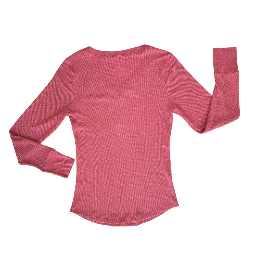 Womens Thermal Henley Bella Shirt Medium Heather Red Casual Layer Y2K Grunge - Picture 7 of 12